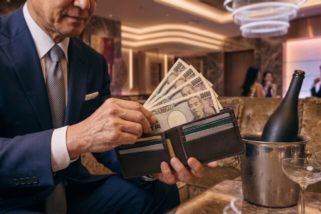 財布から四万円とりだす男性