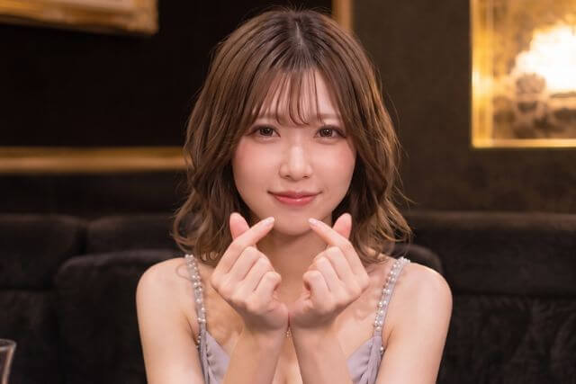両手で指ハートするキャバ嬢