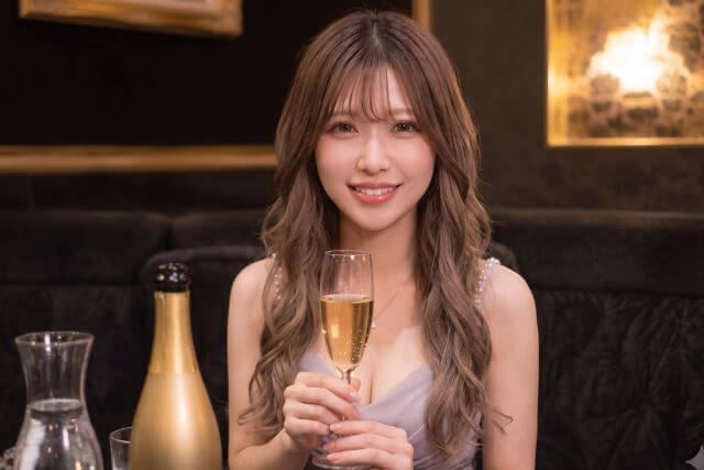 シャンパングラスを持つキャバ嬢