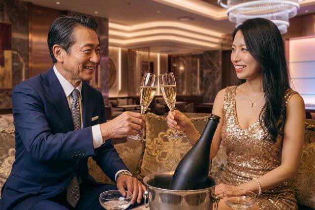 キャバ嬢と乾杯する男性客