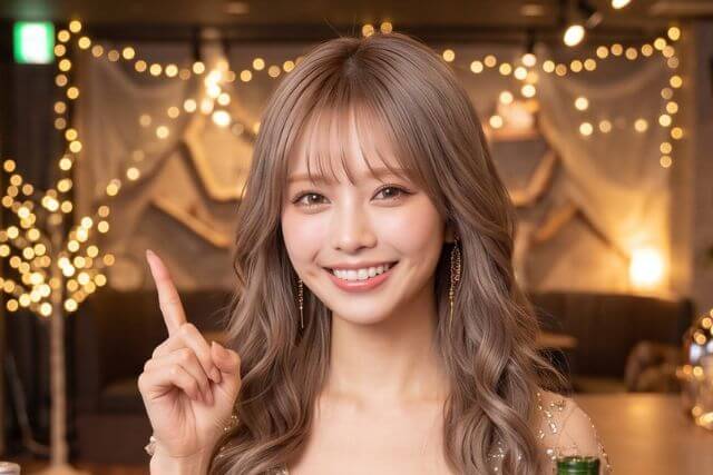 笑顔で人差し指を立てる女性