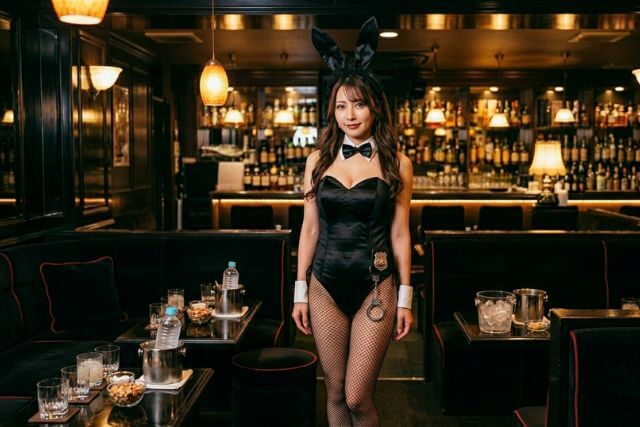 キャバクラでバニーガールの衣装を着た若い女性