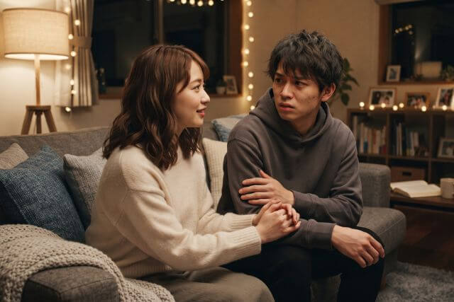 ソファで横並びに座る男女