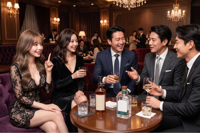 女性二人と男性三人で飲む様子