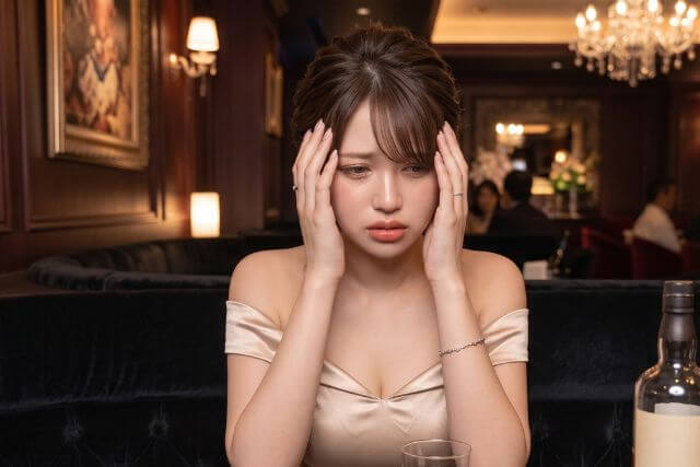 頭を抱えるキャバ嬢