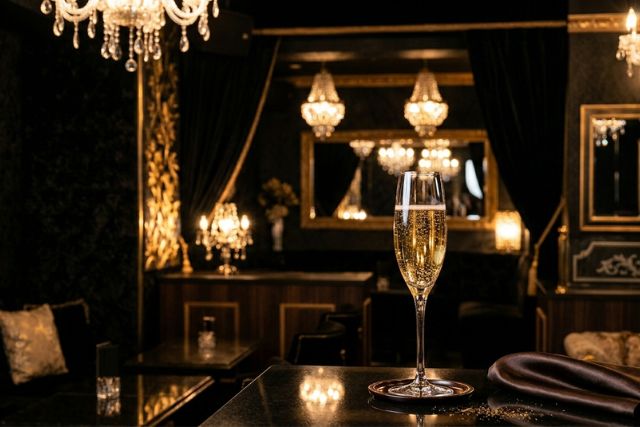 シャンパングラスが置かれたキャバクラのテーブル