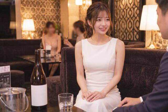 白いドレスでソファに座る女性と男性
