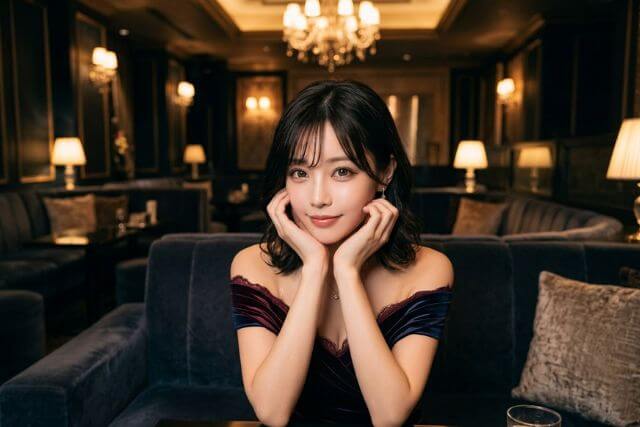 頬杖をつくドレスの女性