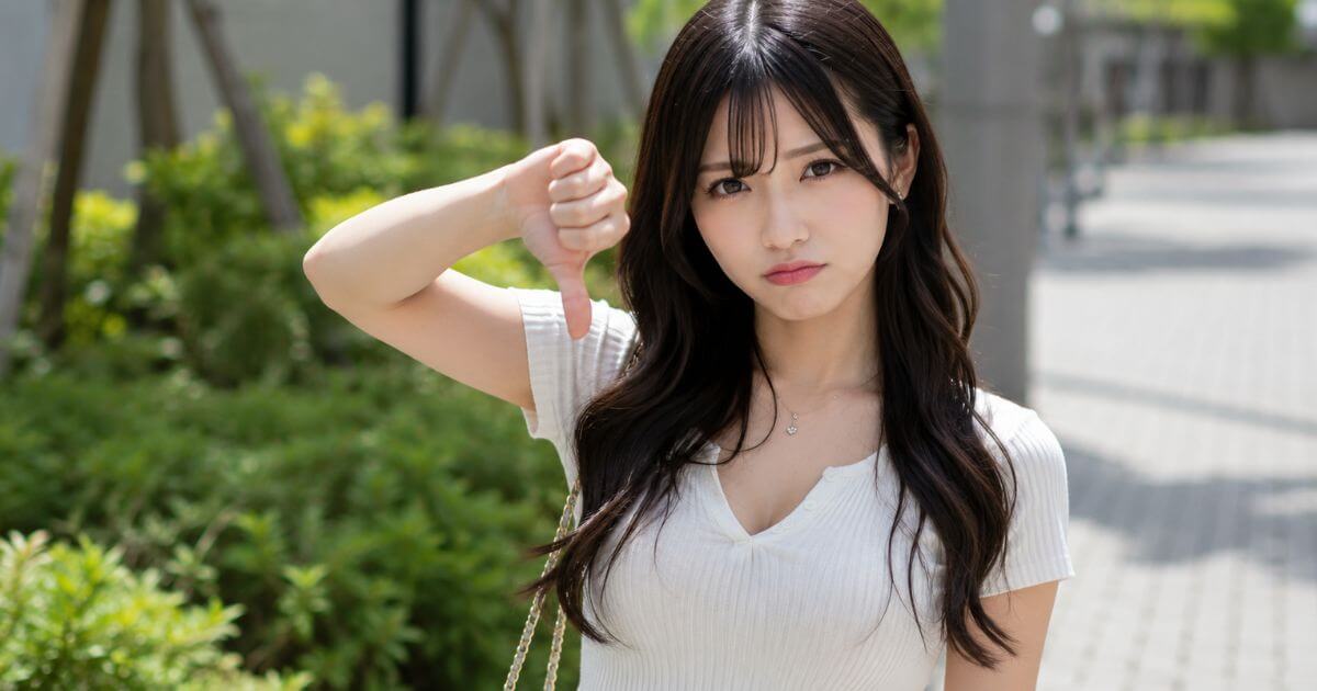 ブーイングする白い服の黒髪の女の子