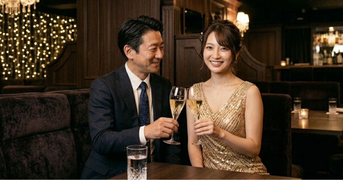 男性客と乾杯するキャバ嬢