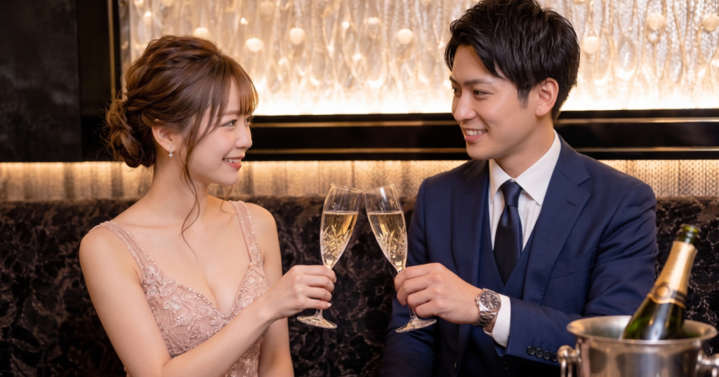 男性とシャンパンで乾杯するキャバ嬢