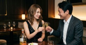 テキーラで乾杯するキャバ嬢と男性客