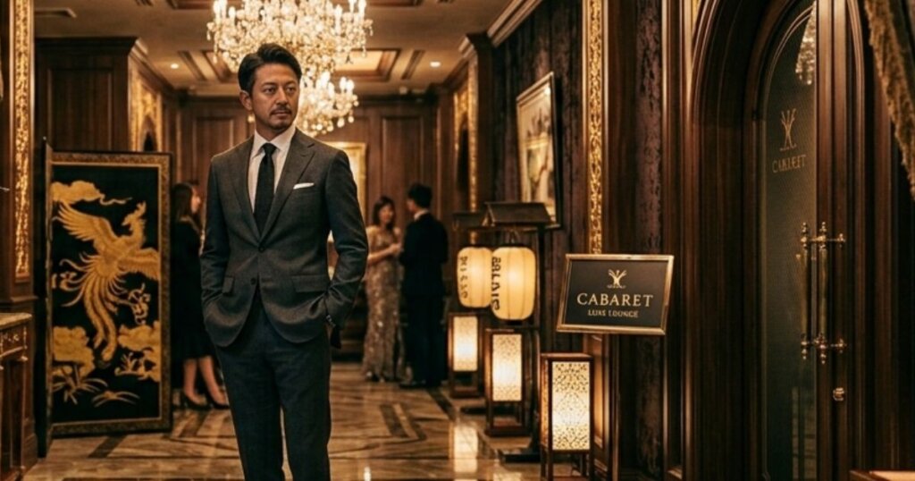 キャバクラの通路に立っているスーツの男性