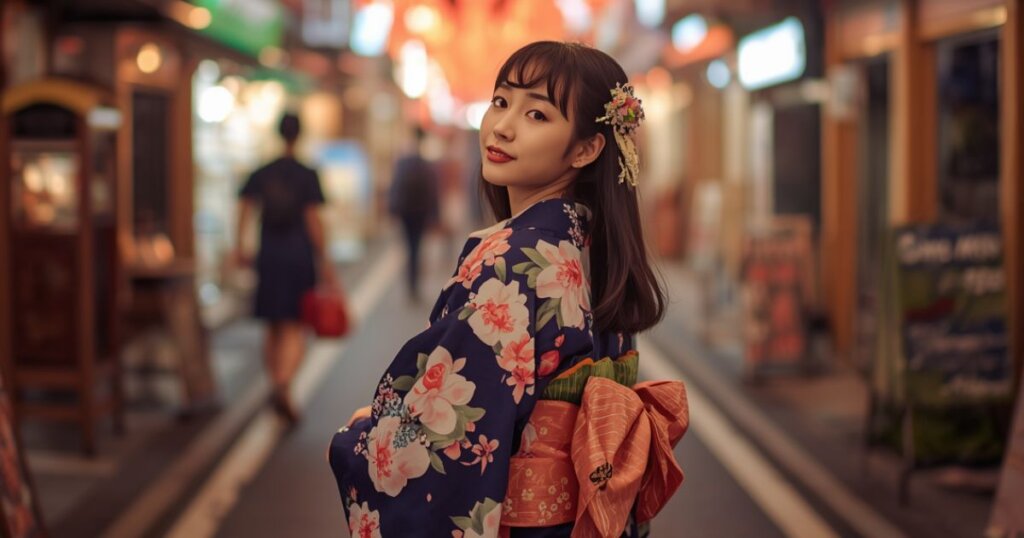 東京の街を歩く浴衣姿の女性